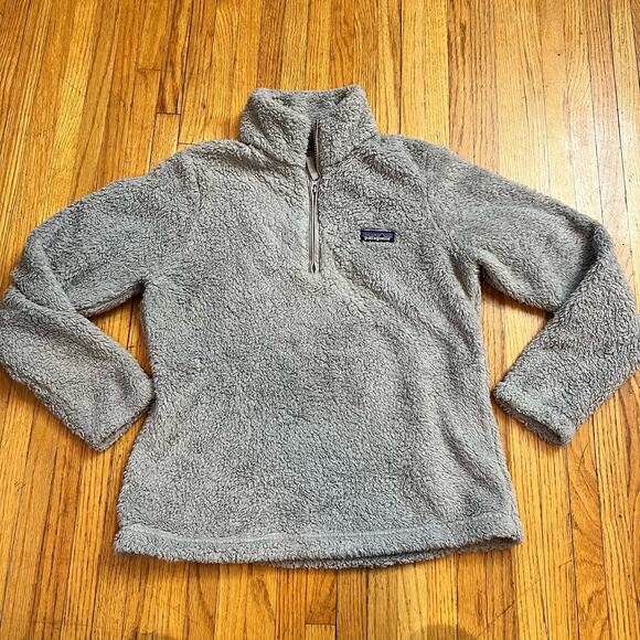 Patagonia Fleece Womens Medium Los Gatos Jacket Grey Fluffy Quarter Zip Coat - Picture 1 of 8